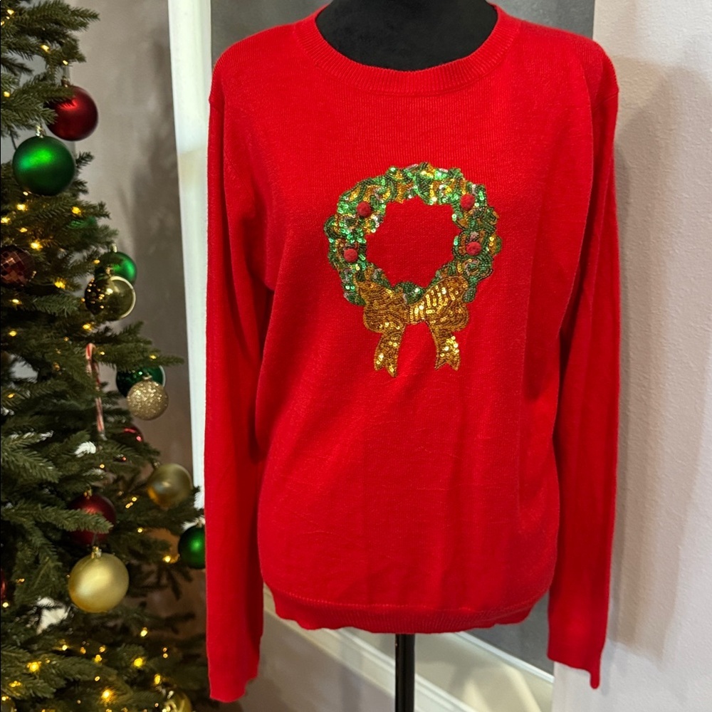 Primark Red Sweater with Festive Wreath Design